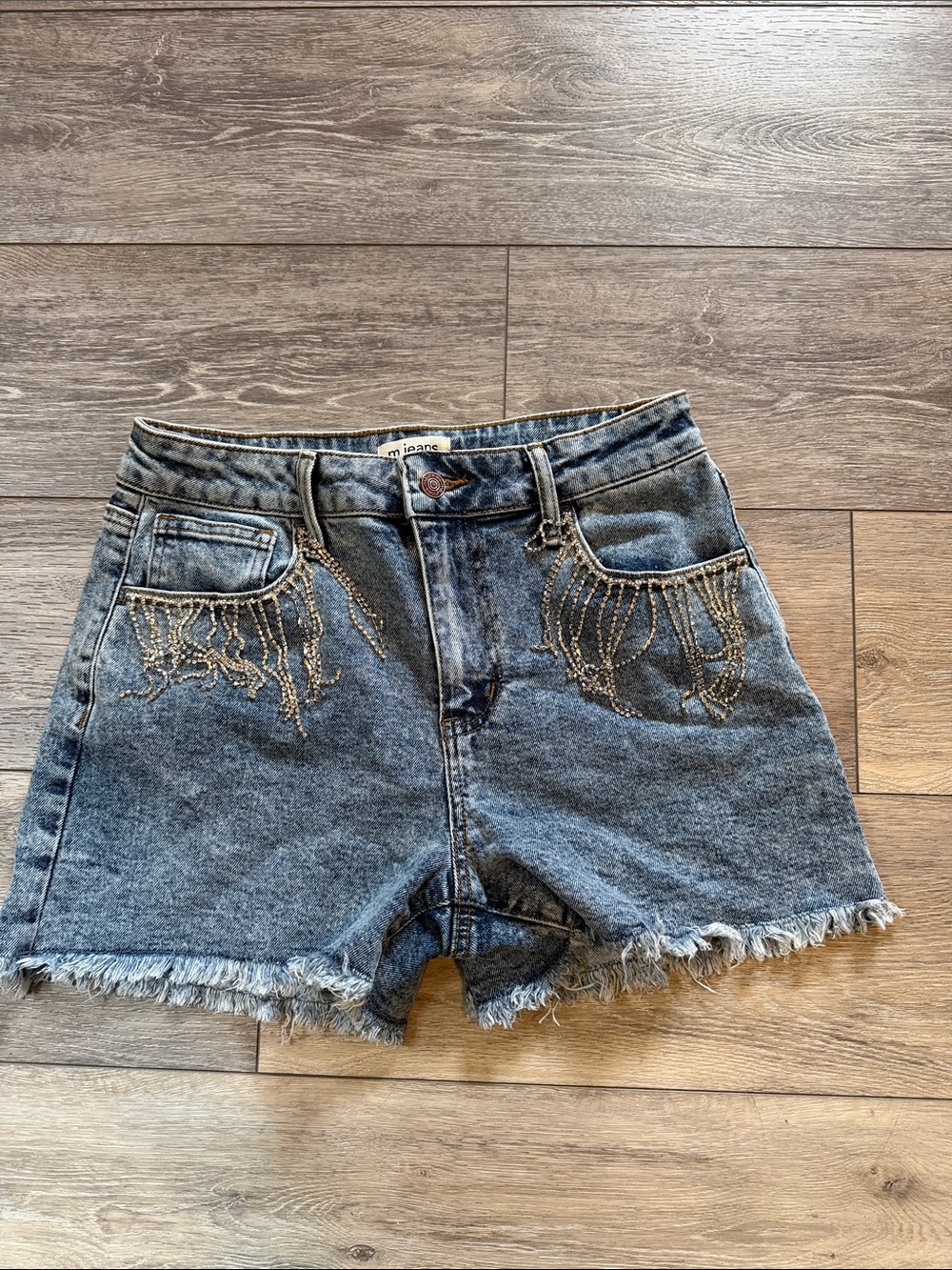 Denim Shorts with Beaded Fringe